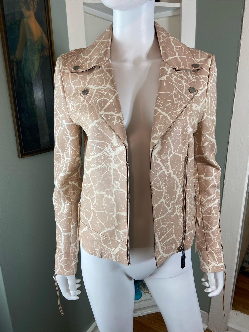 RUDSAK Beige-Pink Cream Cracked Lambs Leather Moto Jacket - Picture 3 of 15